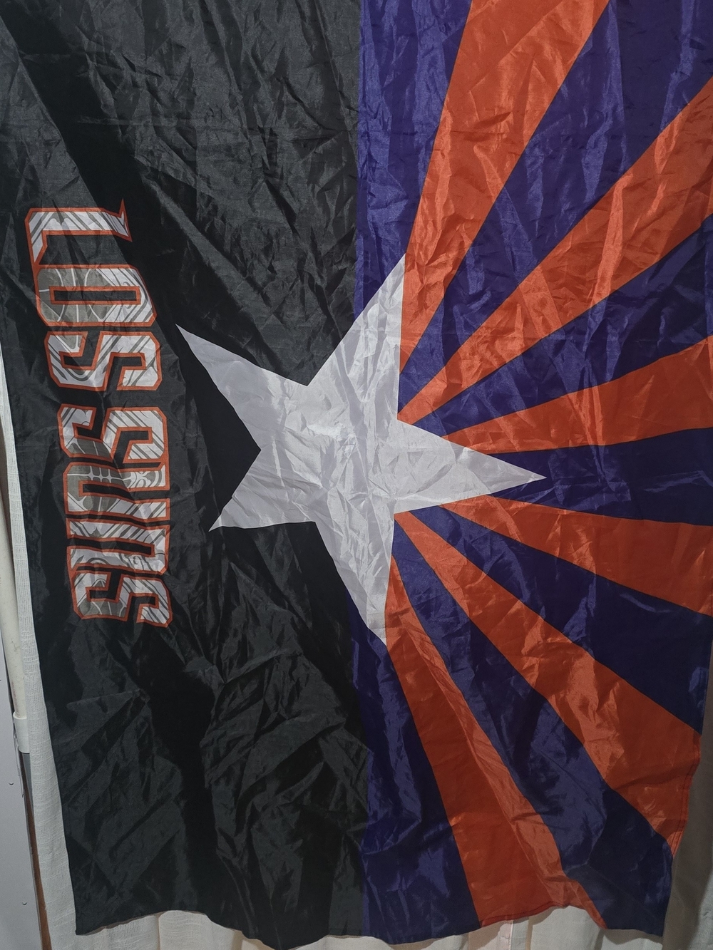 Los Suns Rising Star Flag - Bold Orange, Purple, Black & White